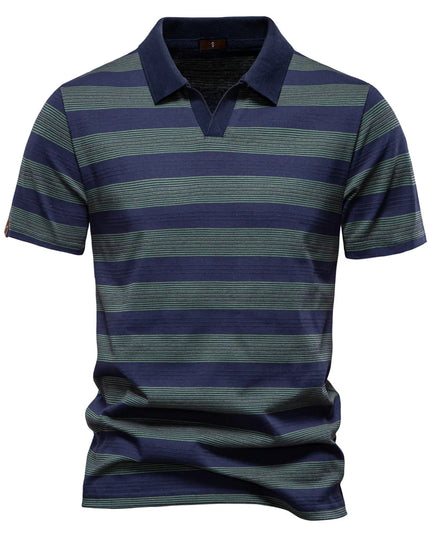 Men's Striped V Neck Polo Shirt - Breathable & Casual Summer Fit