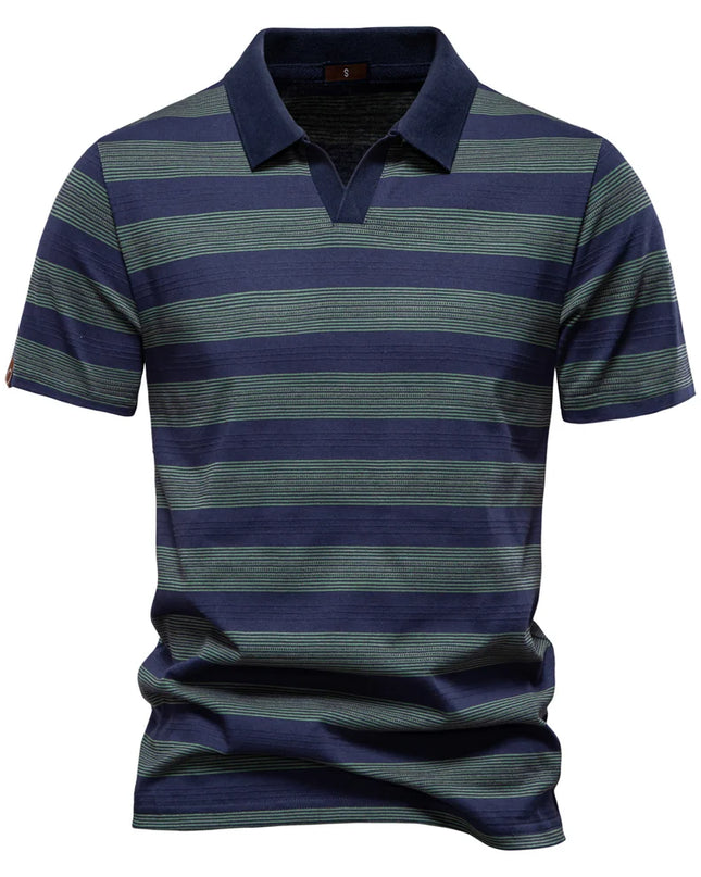 Men's Striped V Neck Polo Shirt - Breathable & Casual Summer Fit