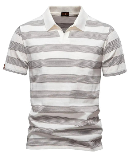 Men's Striped V Neck Polo Shirt - Breathable & Casual Summer Fit