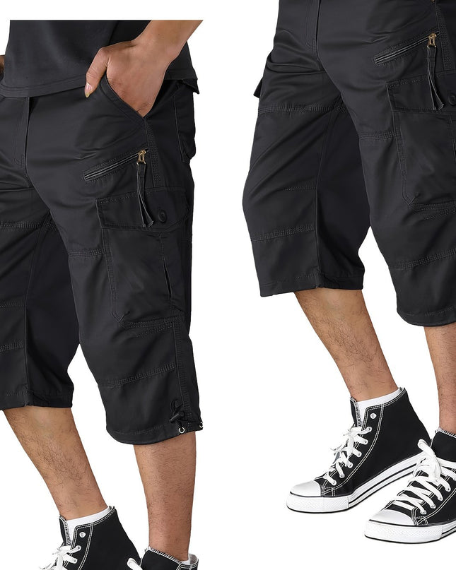 Men’s Summer Cargo Capri Pants - Lightweight Cotton, 6 Pockets