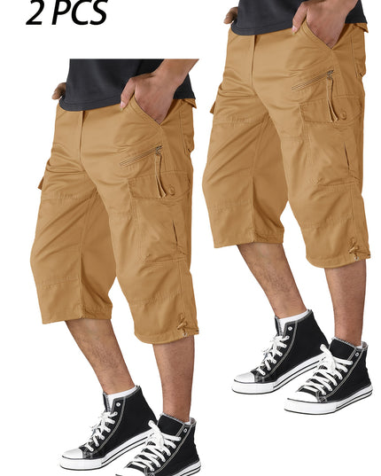 Men’s Summer Cargo Capri Pants - Lightweight Cotton, 6 Pockets