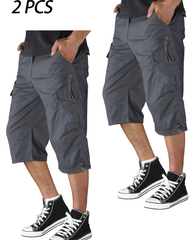 Men’s Summer Cargo Capri Pants - Lightweight Cotton, 6 Pockets