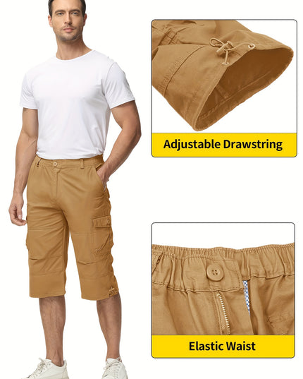 Men’s Summer Cargo Capri Pants - Lightweight Cotton, 6 Pockets