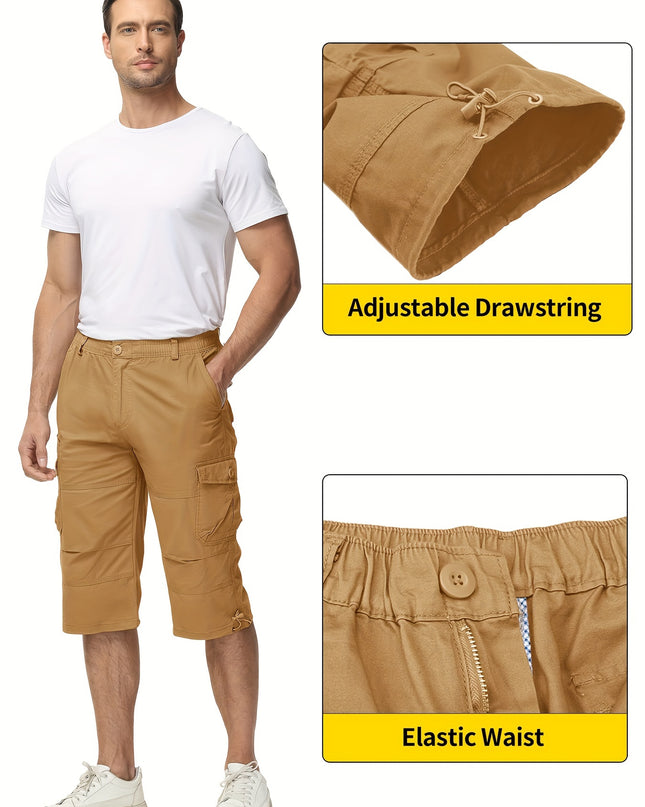 Men’s Summer Cargo Capri Pants - Lightweight Cotton, 6 Pockets