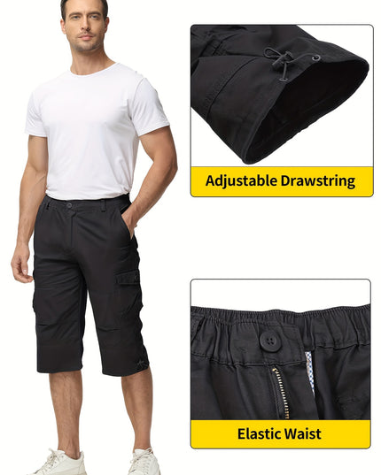 Men’s Summer Cargo Capri Pants - Lightweight Cotton, 6 Pockets