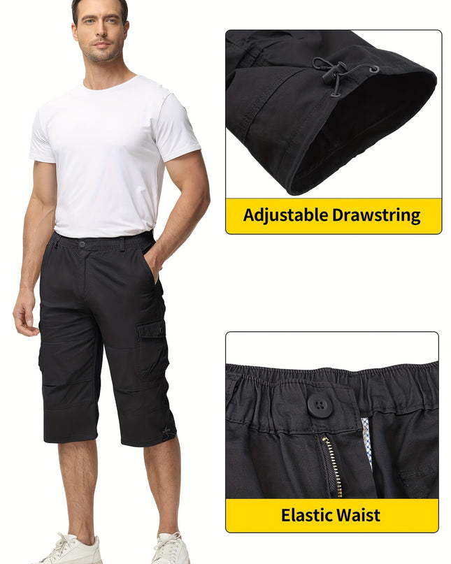 Men’s Summer Cargo Capri Pants - Lightweight Cotton, 6 Pockets