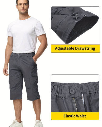Men’s Summer Cargo Capri Pants - Lightweight Cotton, 6 Pockets
