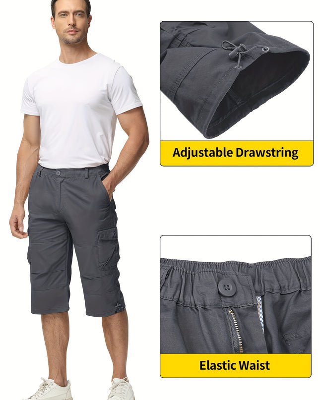 Men’s Summer Cargo Capri Pants - Lightweight Cotton, 6 Pockets
