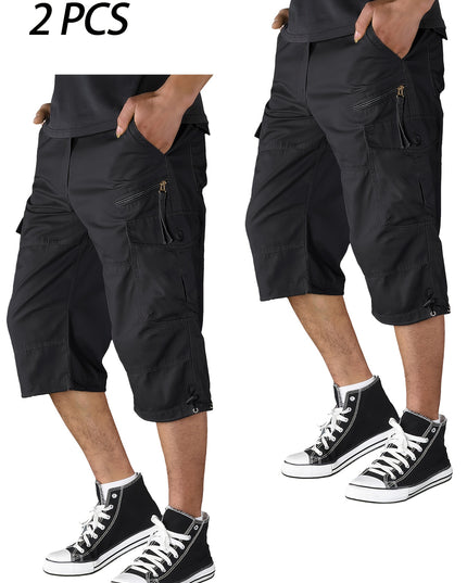 Men’s Summer Cargo Capri Pants - Lightweight Cotton, 6 Pockets