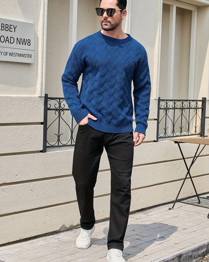 Men's Textured Pullover Sweater - Drop Shoulder, Geometric Pattern