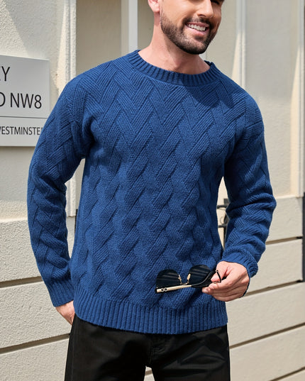 Men's Textured Pullover Sweater - Drop Shoulder, Geometric Pattern