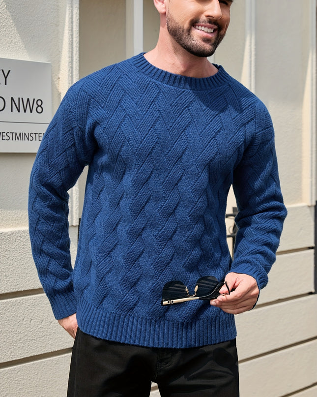 Men's Textured Pullover Sweater - Drop Shoulder, Geometric Pattern