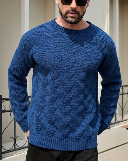 Men's Textured Pullover Sweater - Drop Shoulder, Geometric Pattern