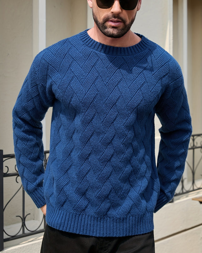 Men's Textured Pullover Sweater - Drop Shoulder, Geometric Pattern