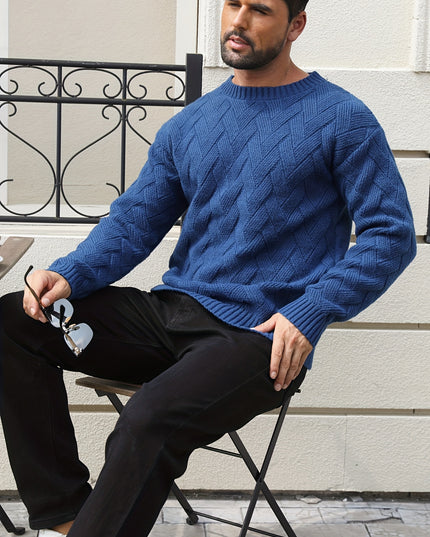 Men's Textured Pullover Sweater - Drop Shoulder, Geometric Pattern
