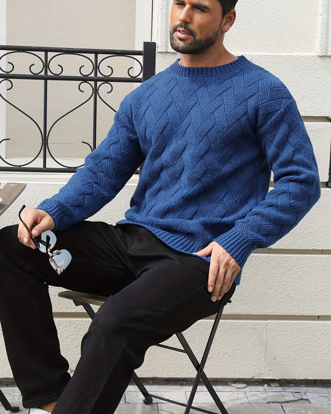 Men's Textured Pullover Sweater - Drop Shoulder, Geometric Pattern
