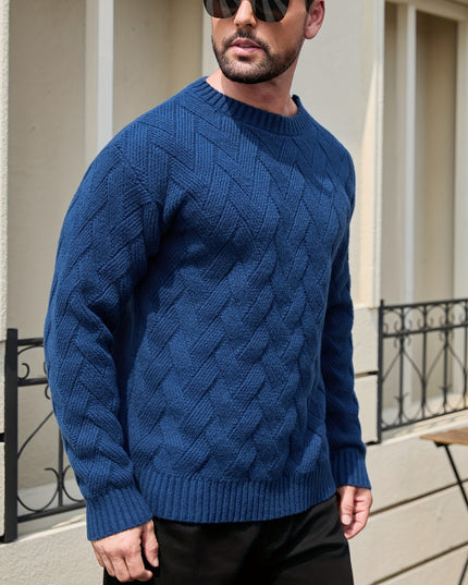Men's Textured Pullover Sweater - Drop Shoulder, Geometric Pattern