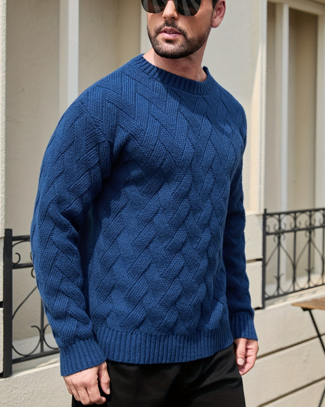 Men's Textured Pullover Sweater - Drop Shoulder, Geometric Pattern