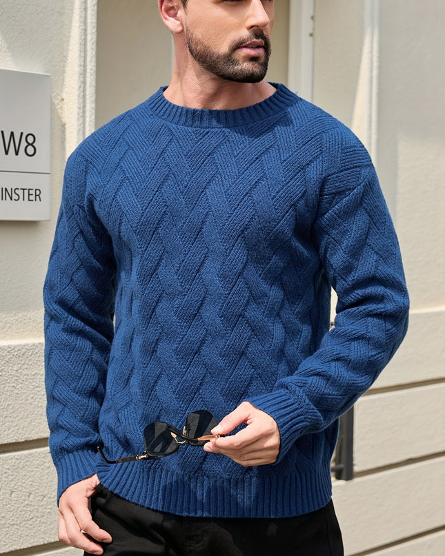 Men's Textured Pullover Sweater - Drop Shoulder, Geometric Pattern