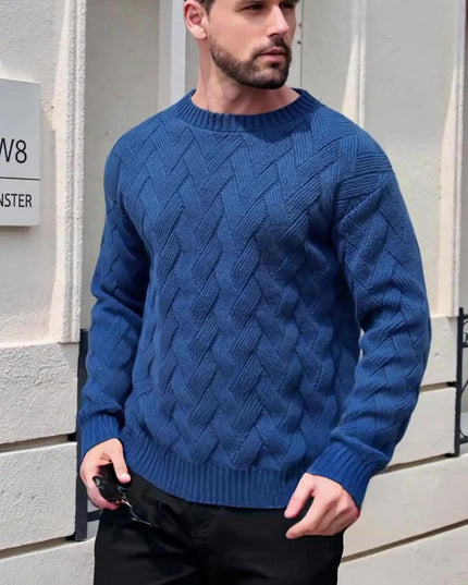 Men's Textured Pullover Sweater - Drop Shoulder, Geometric Pattern
