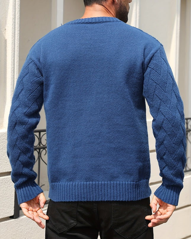 Men's Textured Pullover Sweater - Drop Shoulder, Geometric Pattern
