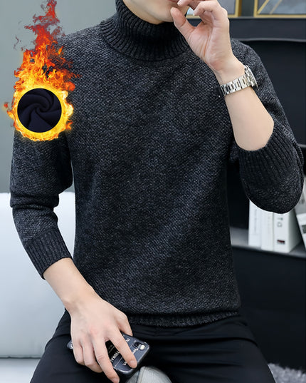 Men's Thick Fleece-Lined Sweater - Casual Pullover, Long Sleeve