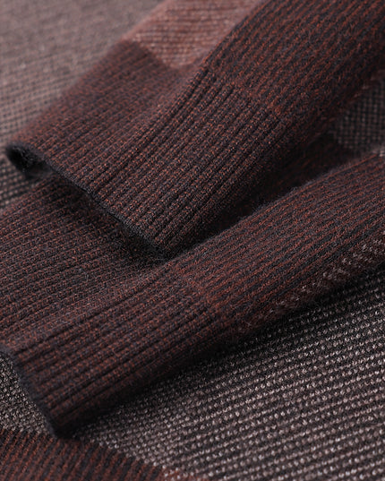 Men's Thick Plaid Sweater - Casual Crew Neck Pullover