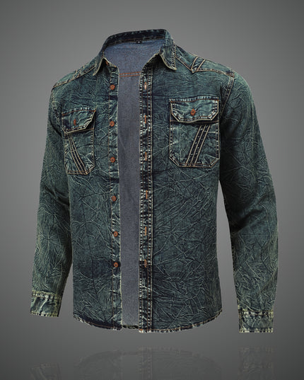 Men's Tie-Dye Denim Shirt - Long Sleeve Casual Top