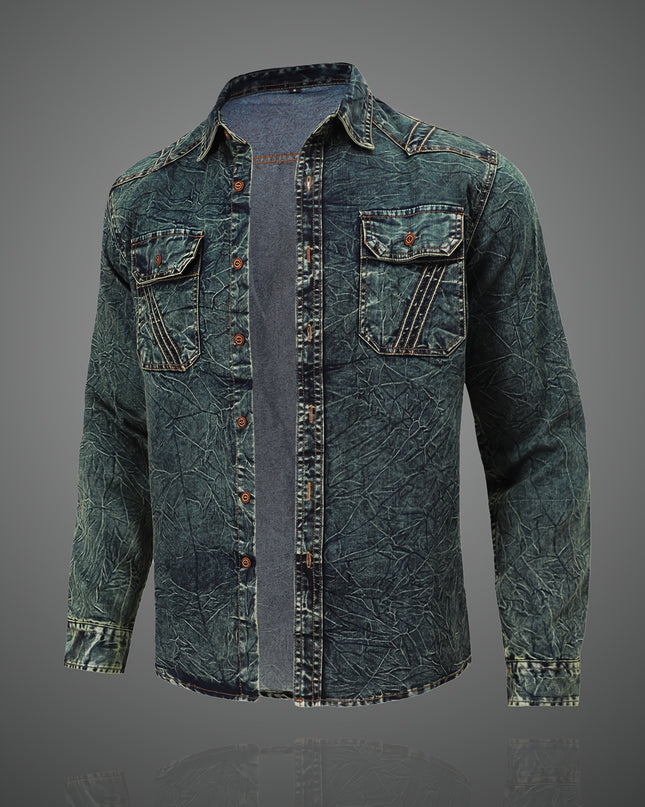 Men's Tie-Dye Denim Shirt - Long Sleeve Casual Top
