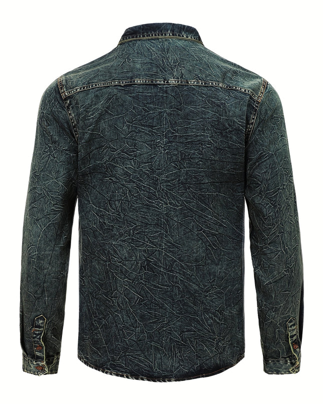 Men's Tie-Dye Denim Shirt - Long Sleeve Casual Top