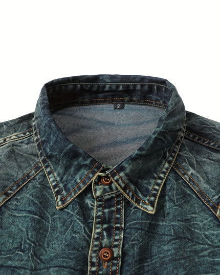 Men's Tie-Dye Denim Shirt - Long Sleeve Casual Top