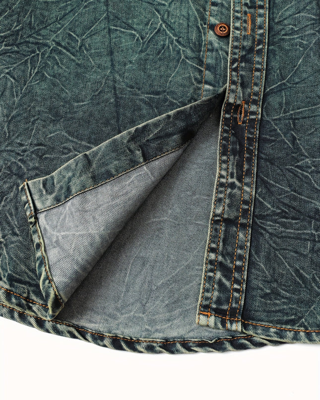 Men's Tie-Dye Denim Shirt - Long Sleeve Casual Top