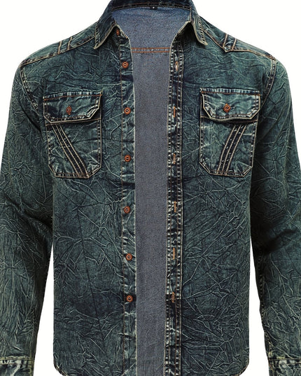 Men's Tie-Dye Denim Shirt - Long Sleeve Casual Top