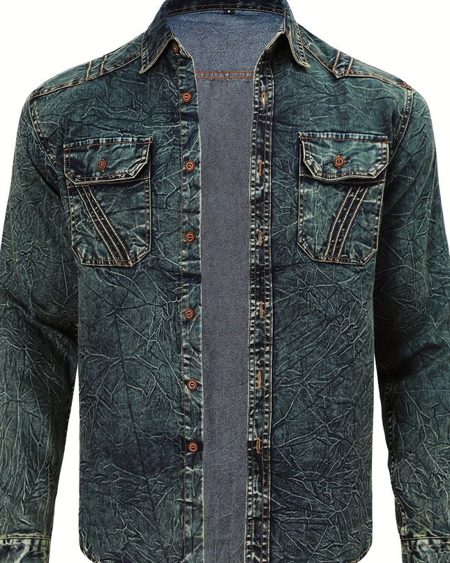Men's Tie-Dye Denim Shirt - Long Sleeve Casual Top