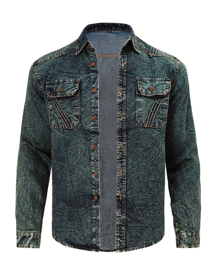 Men's Tie-Dye Denim Shirt - Long Sleeve Casual Top