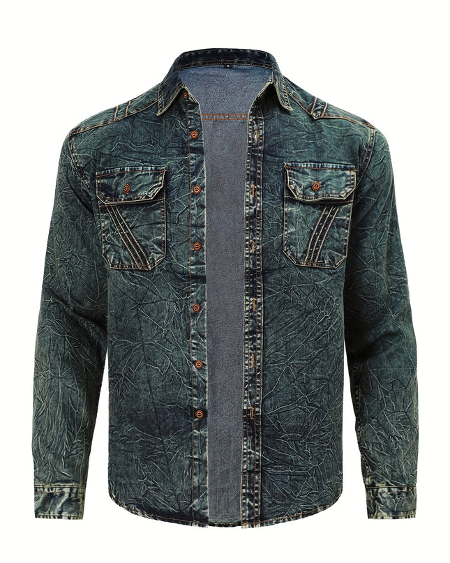 Men's Tie-Dye Denim Shirt - Long Sleeve Casual Top