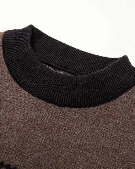 Men's Two-Tone Crew Neck Sweater - Casual Long Sleeve Top