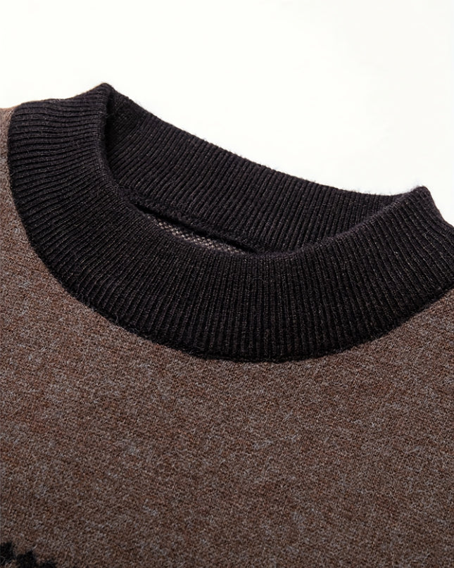Men's Two-Tone Crew Neck Sweater - Casual Long Sleeve Top