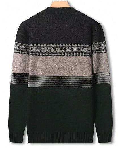 Men's Two-Tone Crew Neck Sweater - Casual Long Sleeve Top