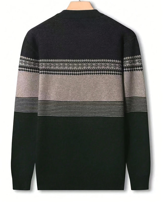 Men's Two-Tone Crew Neck Sweater - Casual Long Sleeve Top