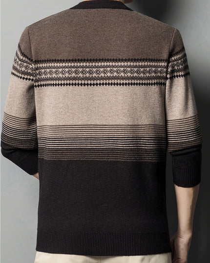Men's Two-Tone Crew Neck Sweater - Casual Long Sleeve Top