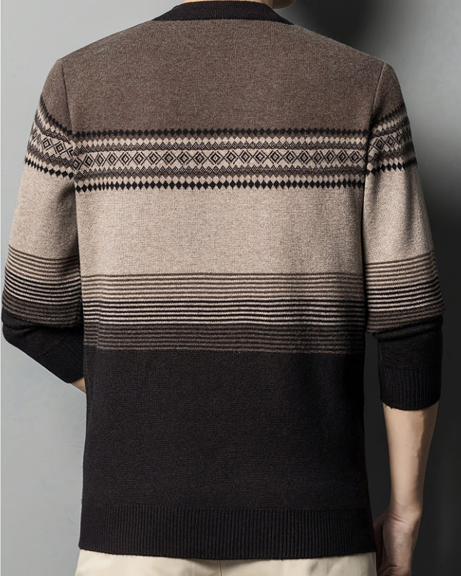 Men's Two-Tone Crew Neck Sweater - Casual Long Sleeve Top
