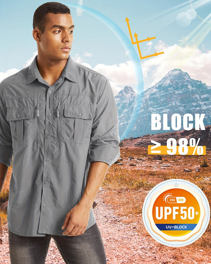 Men's UPF 50+ Long Sleeve Hiking Shirt - Quick-Dry, Breathable