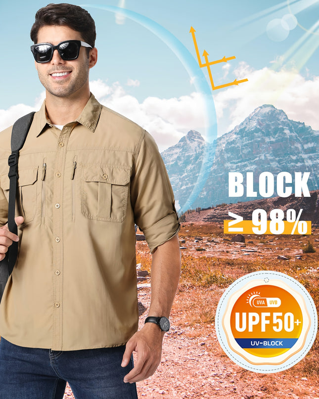 Men's UPF 50+ Long Sleeve Hiking Shirt - Quick-Dry, Breathable
