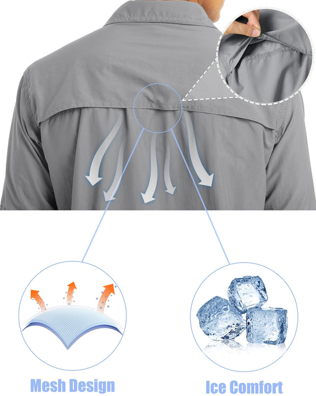 Men's UPF 50+ Long Sleeve Hiking Shirt - Quick-Dry, Breathable