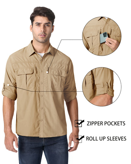 Men's UPF 50+ Long Sleeve Hiking Shirt - Quick-Dry, Breathable