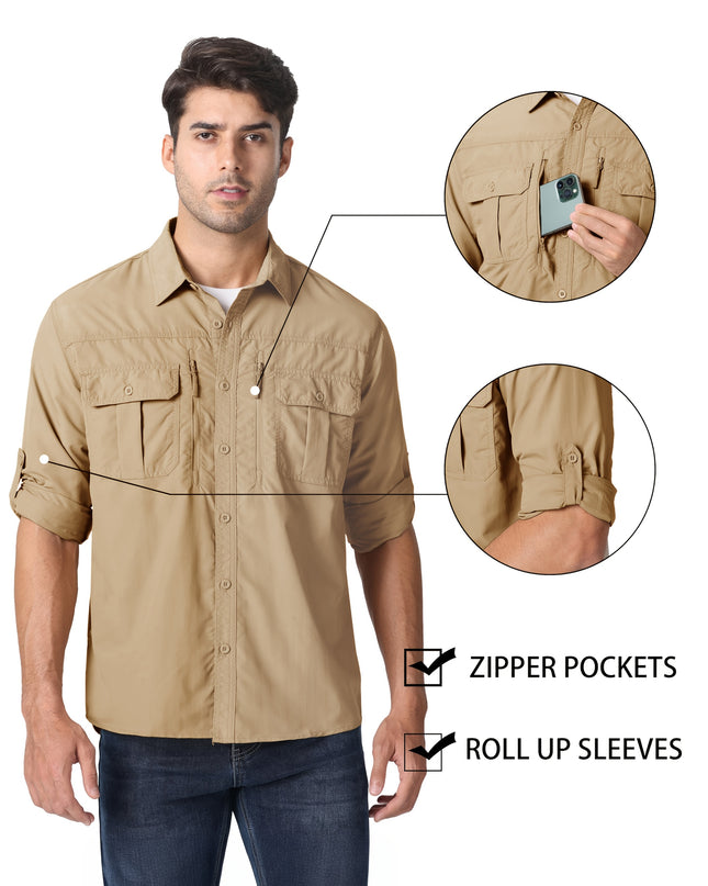 Men's UPF 50+ Long Sleeve Hiking Shirt - Quick-Dry, Breathable