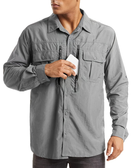 Men's UPF 50+ Long Sleeve Hiking Shirt - Quick-Dry, Breathable
