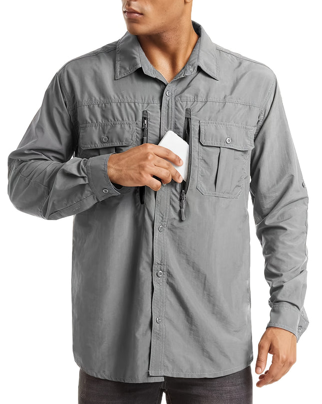Men's UPF 50+ Long Sleeve Hiking Shirt - Quick-Dry, Breathable