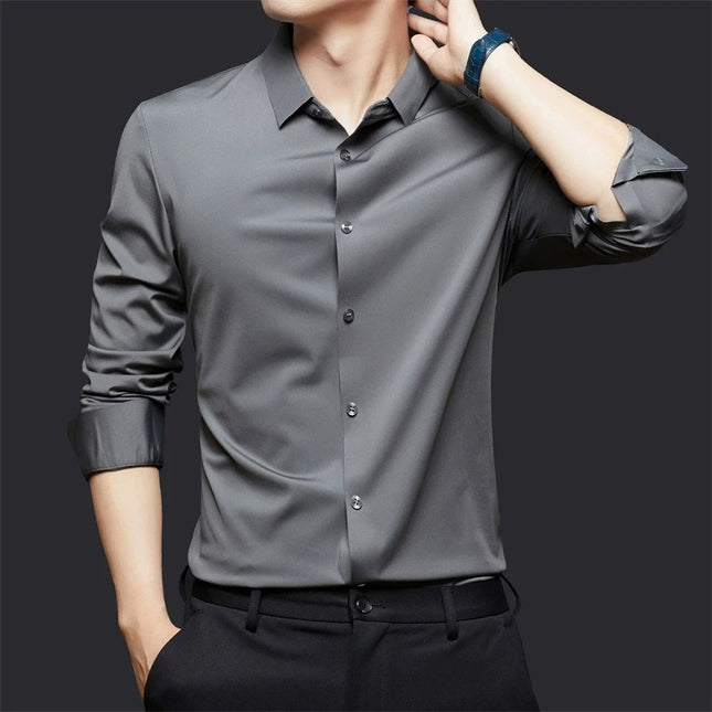 Men's Ultra Stretch Long Sleeve Casual Shirt - Luxury White Dress Top